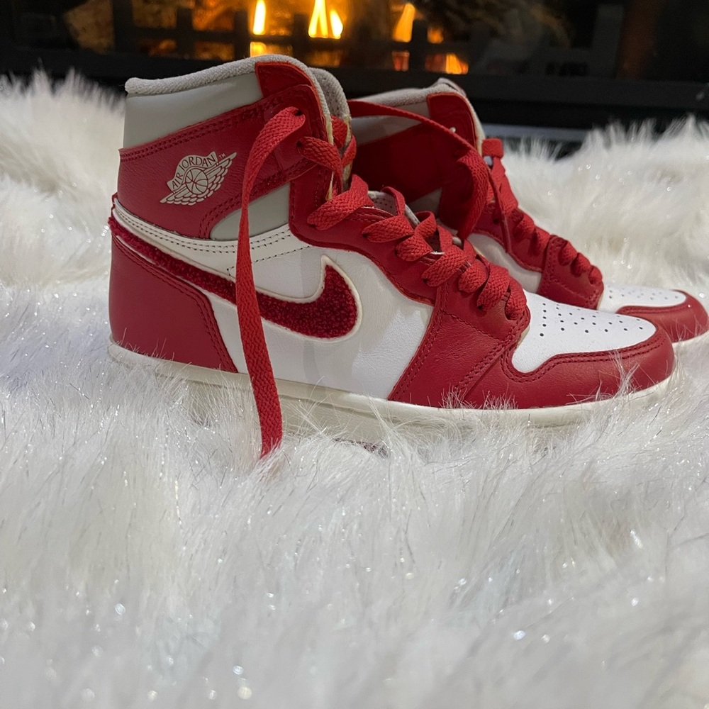Jordan 1 Mid Red and White High-Top Sneakers